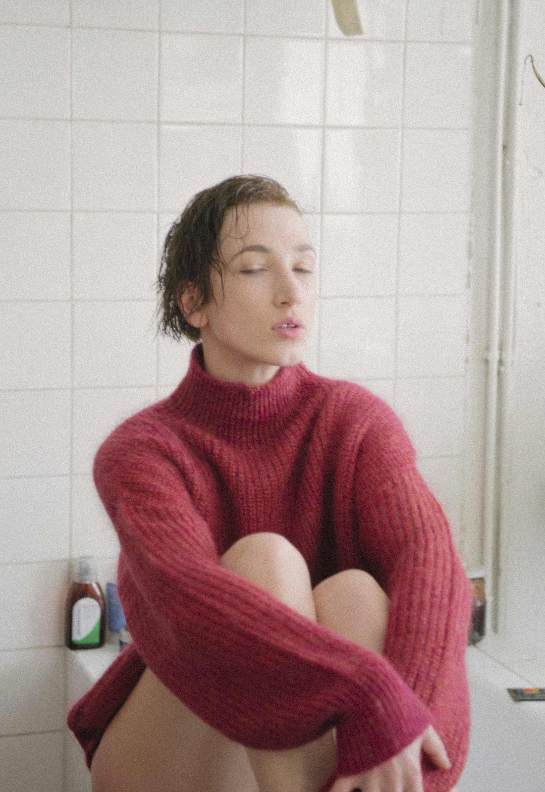 Silk Mohair Big Knit Half Turtle / TULIP ( MAGENTA & RED & YELLOW )