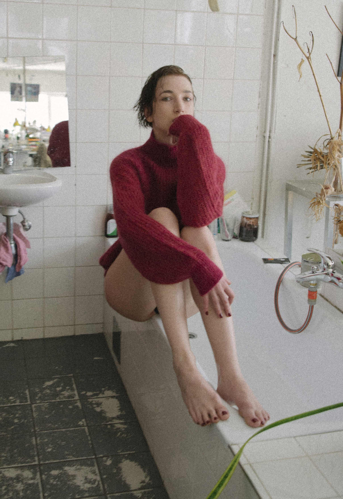 Silk Mohair Big Knit Half Turtle / TULIP ( MAGENTA & RED & YELLOW )